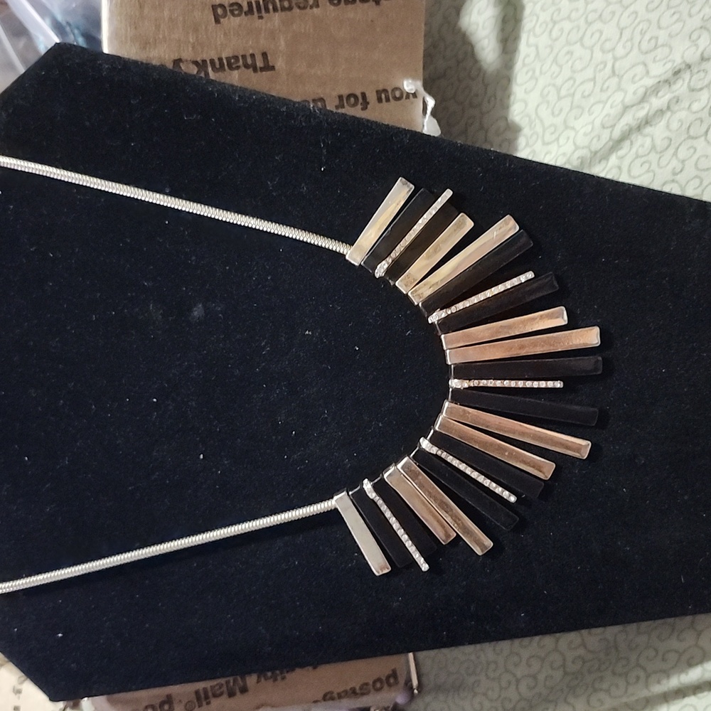 A Black and Gold Slim Rectangle Statement necklace